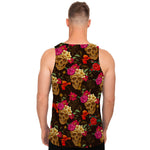 Vintage Flowers Skull Pattern Print Men's Tank Top