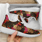 Vintage Flowers Skull Pattern Print Mesh Knit Shoes GearFrost