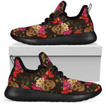Vintage Flowers Skull Pattern Print Mesh Knit Shoes GearFrost