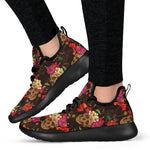 Vintage Flowers Skull Pattern Print Mesh Knit Shoes GearFrost