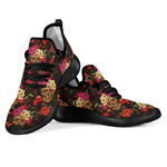 Vintage Flowers Skull Pattern Print Mesh Knit Shoes GearFrost
