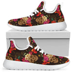 Vintage Flowers Skull Pattern Print Mesh Knit Shoes GearFrost