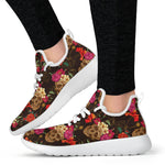 Vintage Flowers Skull Pattern Print Mesh Knit Shoes GearFrost