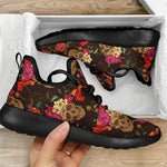 Vintage Flowers Skull Pattern Print Mesh Knit Shoes GearFrost
