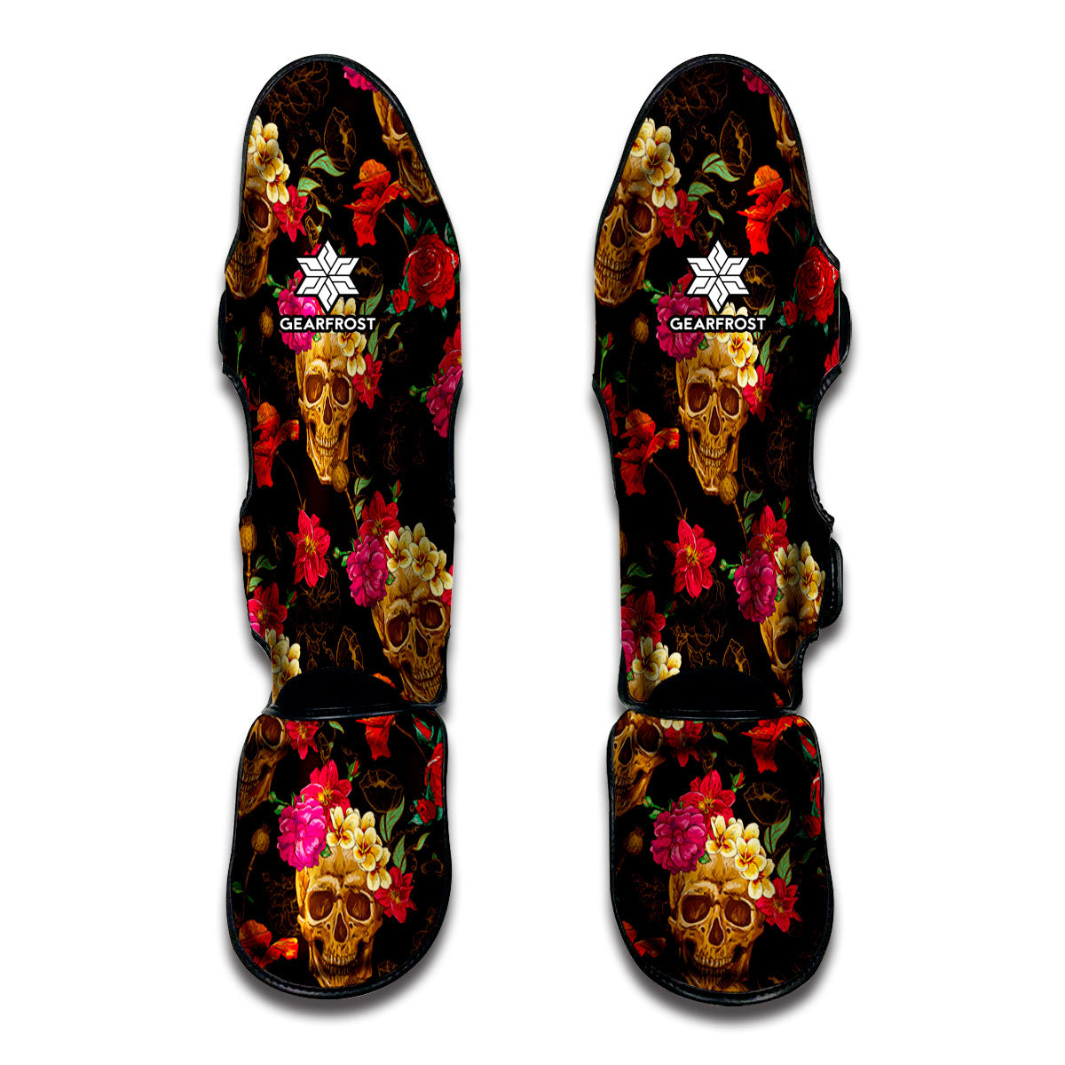 Vintage Flowers Skull Pattern Print Muay Thai Shin Guard