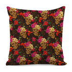 Vintage Flowers Skull Pattern Print Pillow Cover