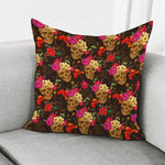 Vintage Flowers Skull Pattern Print Pillow Cover