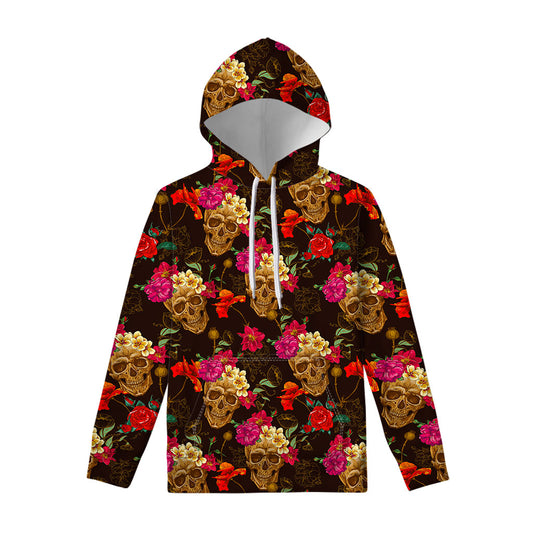 Vintage Flowers Skull Pattern Print Pullover Hoodie