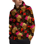Vintage Flowers Skull Pattern Print Pullover Hoodie
