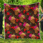 Vintage Flowers Skull Pattern Print Quilt