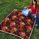 Vintage Flowers Skull Pattern Print Quilt
