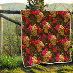 Vintage Flowers Skull Pattern Print Quilt