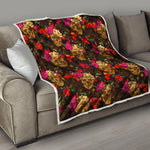 Vintage Flowers Skull Pattern Print Quilt