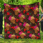 Vintage Flowers Skull Pattern Print Quilt