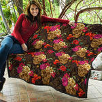Vintage Flowers Skull Pattern Print Quilt