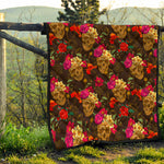 Vintage Flowers Skull Pattern Print Quilt