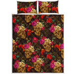 Vintage Flowers Skull Pattern Print Quilt Bed Set
