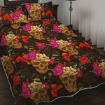 Vintage Flowers Skull Pattern Print Quilt Bed Set
