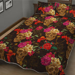 Vintage Flowers Skull Pattern Print Quilt Bed Set