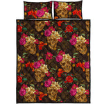 Vintage Flowers Skull Pattern Print Quilt Bed Set