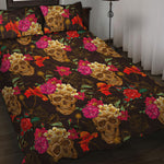 Vintage Flowers Skull Pattern Print Quilt Bed Set