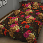 Vintage Flowers Skull Pattern Print Quilt Bed Set
