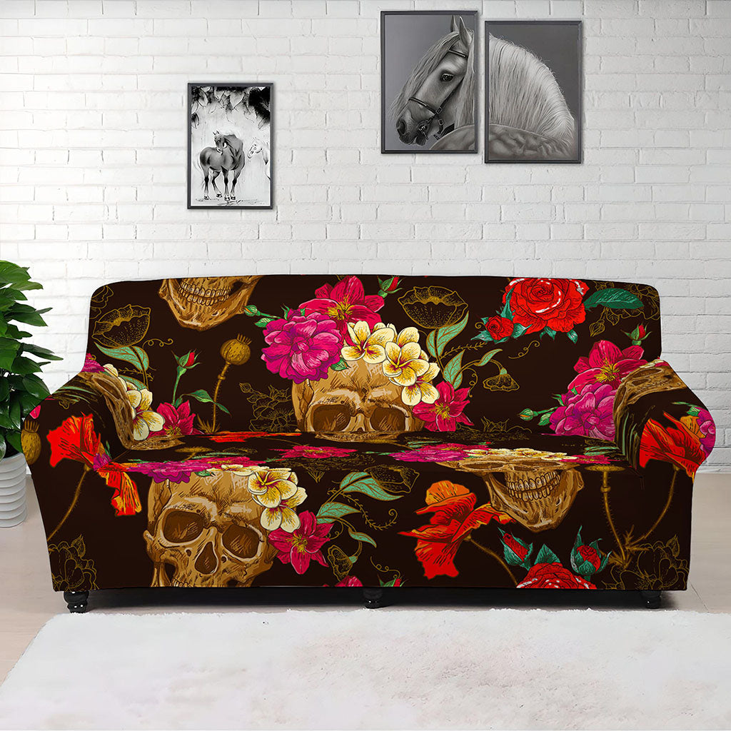 Vintage Flowers Skull Pattern Print Sofa Cover