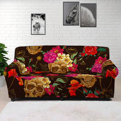 Vintage Flowers Skull Pattern Print Sofa Cover