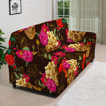 Vintage Flowers Skull Pattern Print Sofa Cover