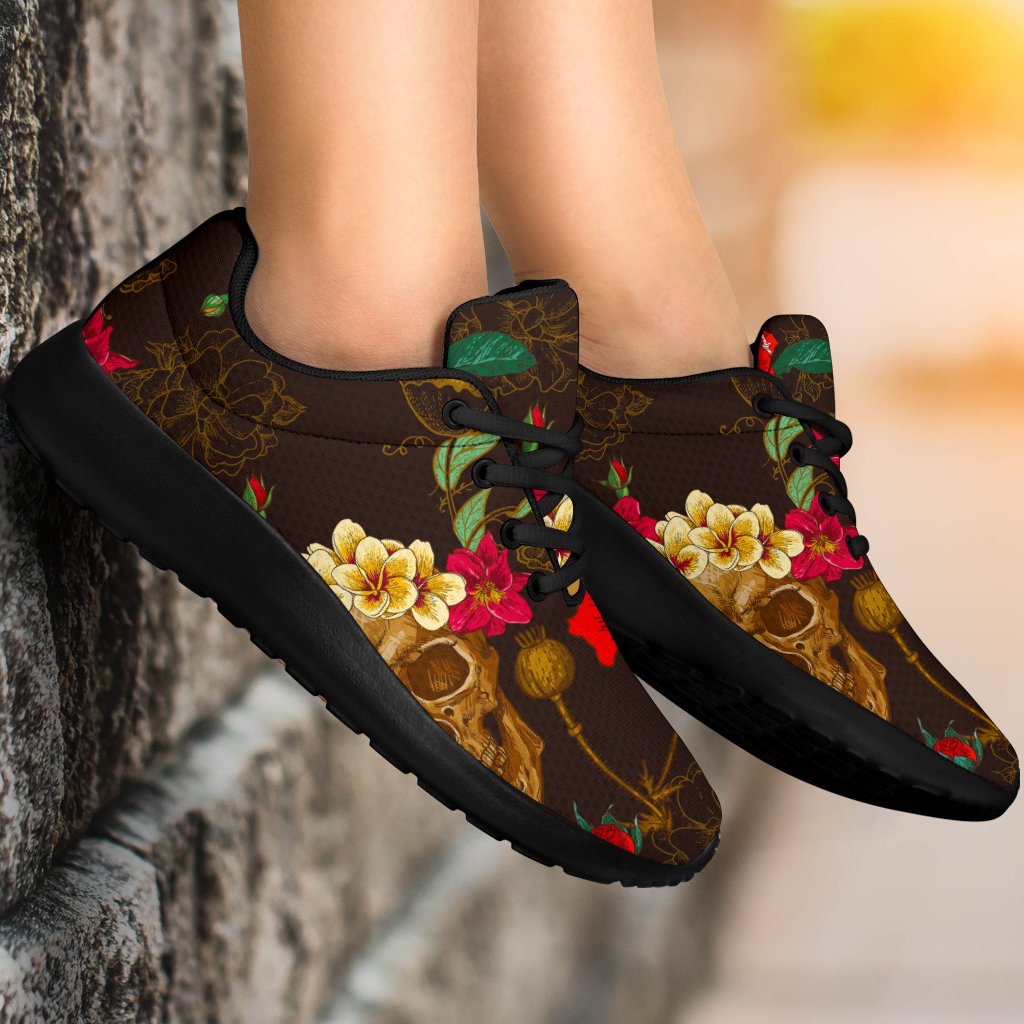 Vintage Flowers Skull Pattern Print Sport Shoes GearFrost