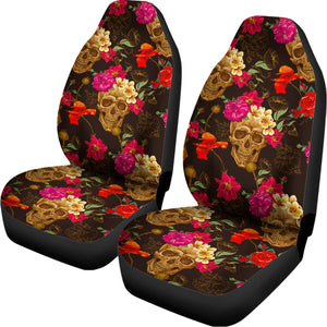 Vintage Flowers Skull Pattern Print Universal Fit Car Seat Covers
