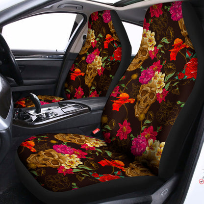 Vintage Flowers Skull Pattern Print Universal Fit Car Seat Covers