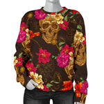Vintage Flowers Skull Pattern Print Women's Crewneck Sweatshirt GearFrost