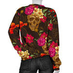 Vintage Flowers Skull Pattern Print Women's Crewneck Sweatshirt GearFrost