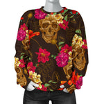Vintage Flowers Skull Pattern Print Women's Crewneck Sweatshirt GearFrost
