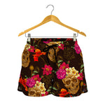 Vintage Flowers Skull Pattern Print Women's Shorts