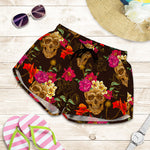 Vintage Flowers Skull Pattern Print Women's Shorts