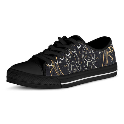 Vintage Gemini Zodiac Sign Print Black Low Top Shoes 