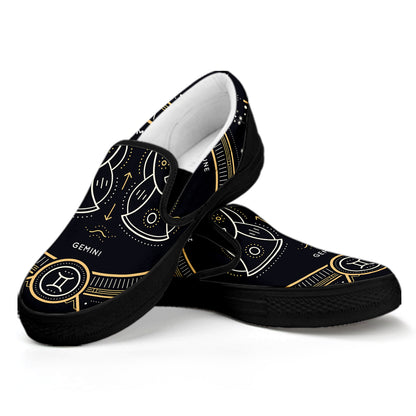 Vintage Gemini Zodiac Sign Print Black Slip On Shoes