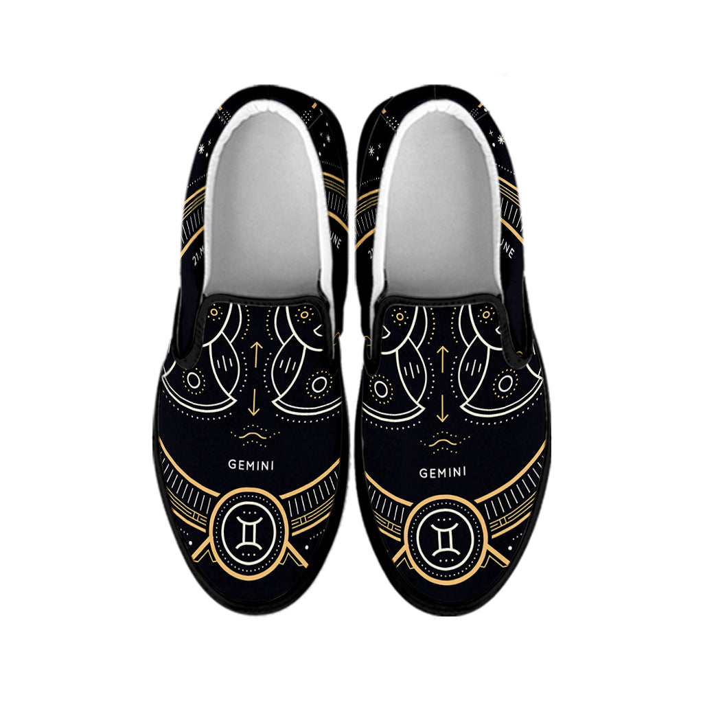 Vintage Gemini Zodiac Sign Print Black Slip On Shoes