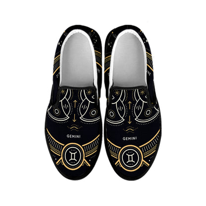 Vintage Gemini Zodiac Sign Print Black Slip On Shoes