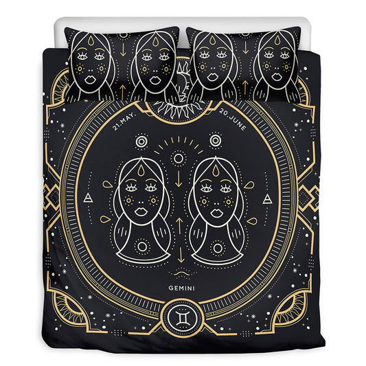 Vintage Gemini Zodiac Sign Print Duvet Cover Bedding Set