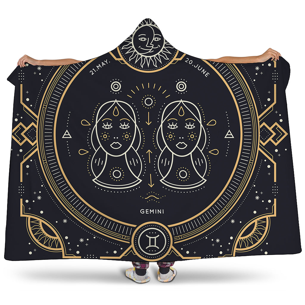 Vintage Gemini Zodiac Sign Print Hooded Blanket