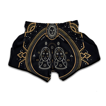 Vintage Gemini Zodiac Sign Print Muay Thai Boxing Shorts