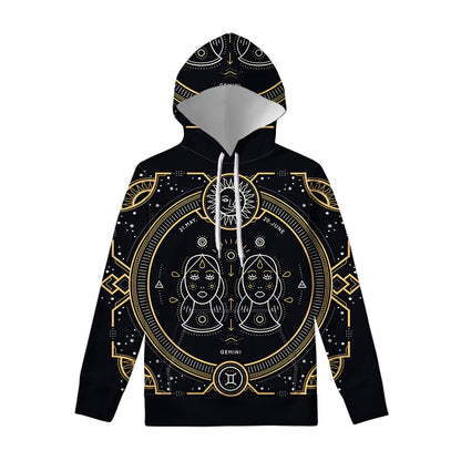 Vintage Gemini Zodiac Sign Print Pullover Hoodie