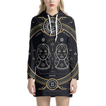 Vintage Gemini Zodiac Sign Print Pullover Hoodie Dress