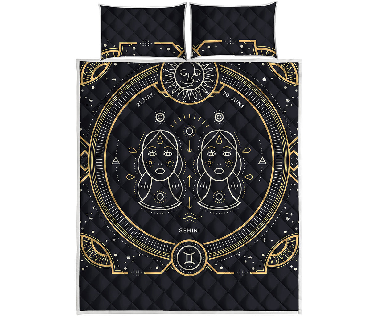 Vintage Gemini Zodiac Sign Print Quilt Bed Set