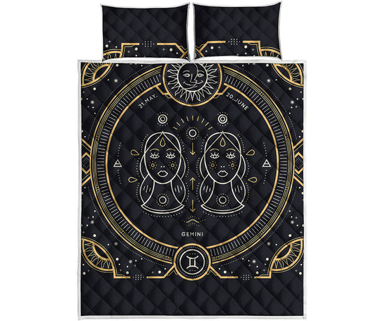 Vintage Gemini Zodiac Sign Print Quilt Bed Set