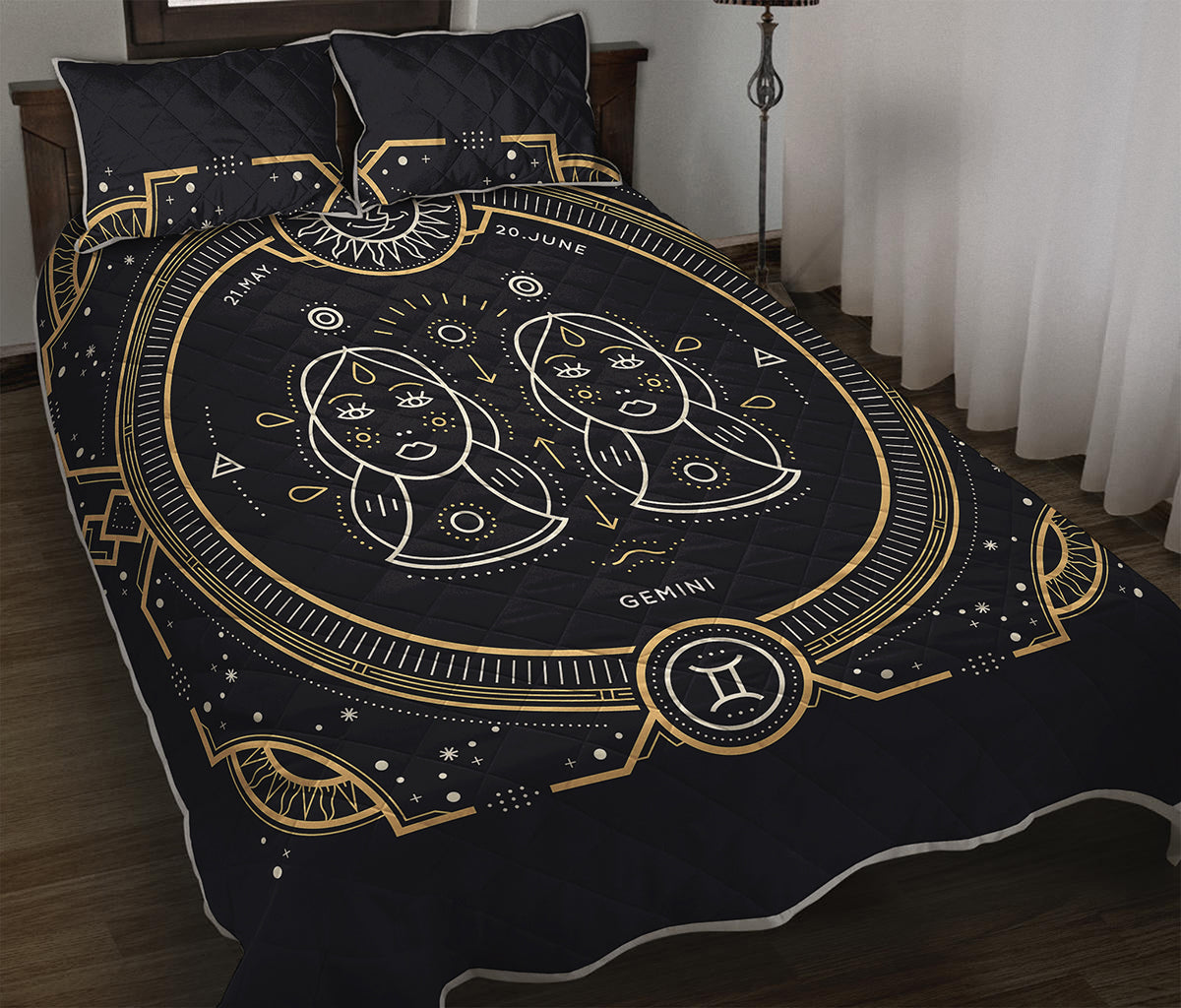 Vintage Gemini Zodiac Sign Print Quilt Bed Set