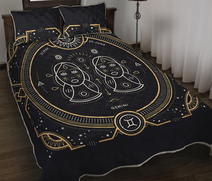 Vintage Gemini Zodiac Sign Print Quilt Bed Set